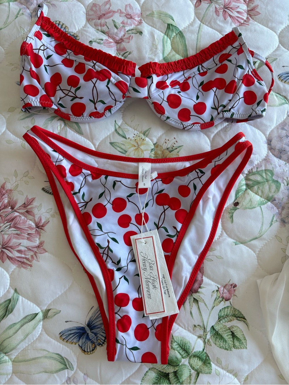 Heavy manners Cherry Print Red Trim Bikini Set - 2-Piece Women’s Swim/Intimates